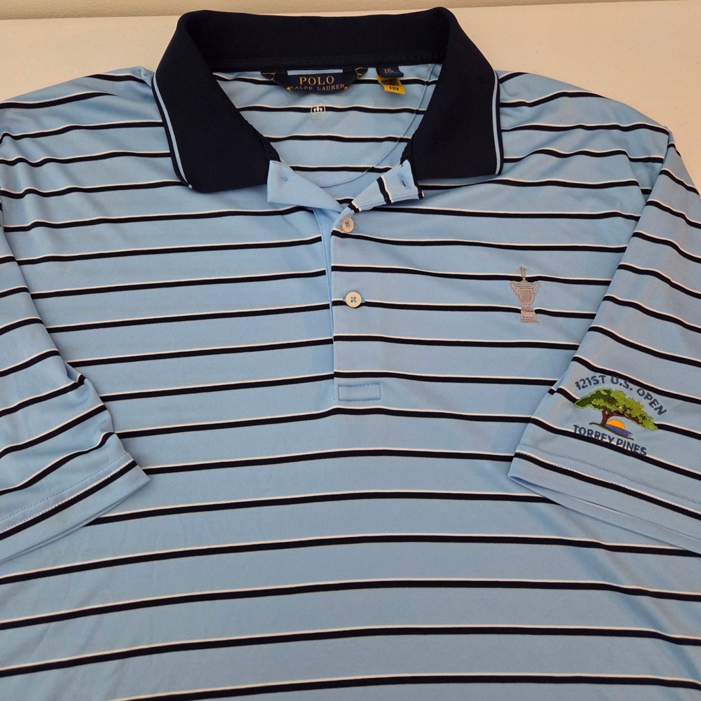 Polo Ralph Lauren 121st U.S. Open Torrey Pines Golf Shirt Mens XXL Blue Striped